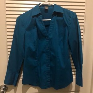 Ann Taylor dark teal button-down long-sleeve Shirt. Size 4.
